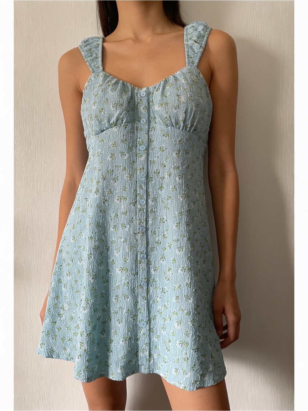 Light Blue Floral Sundress with Button Front